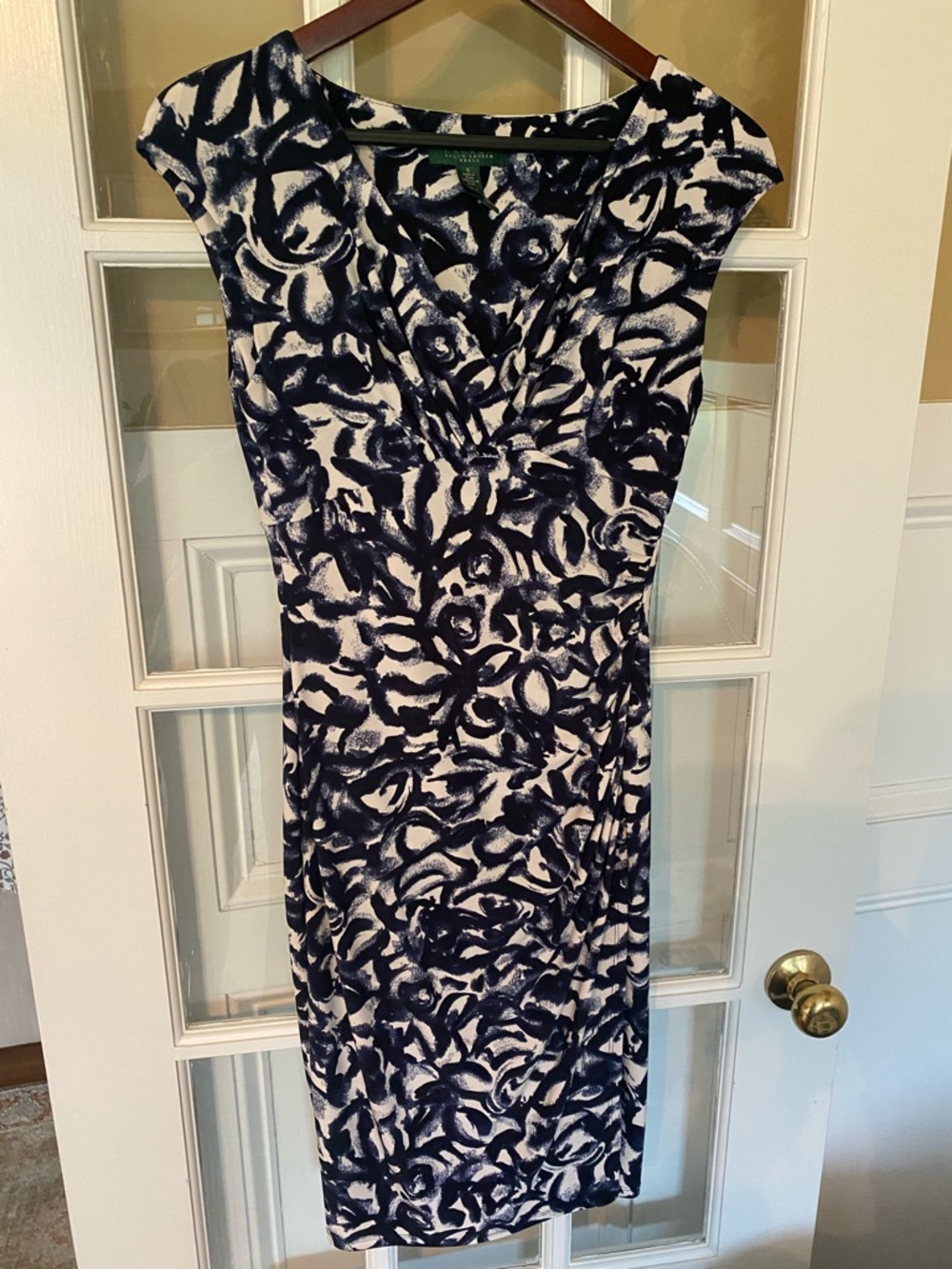 Ralph Lauren Navy & White Abstract Print Midi Dress